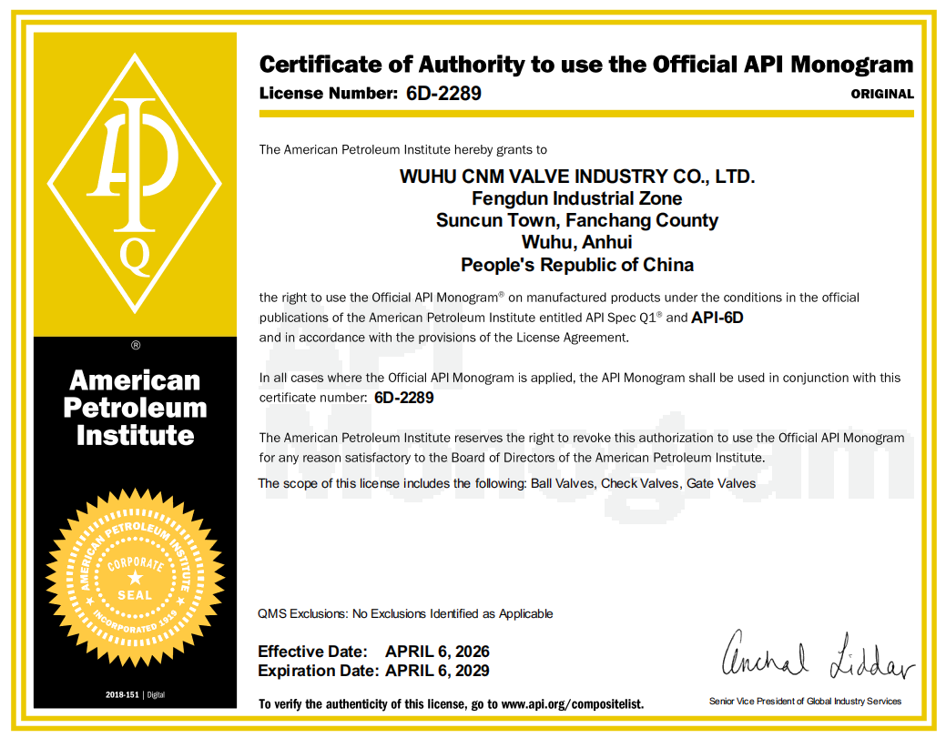 Great News! CNM VALVE Awarded API Certification, Empowering Global Energy Projects